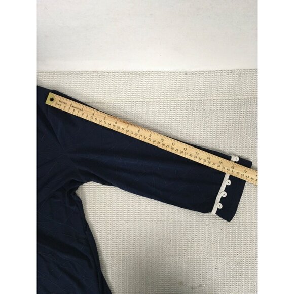Allison Daily Womens Top Size SP Navy Blue with White Trim on Neck and Sleeves - Picture 10 of 14